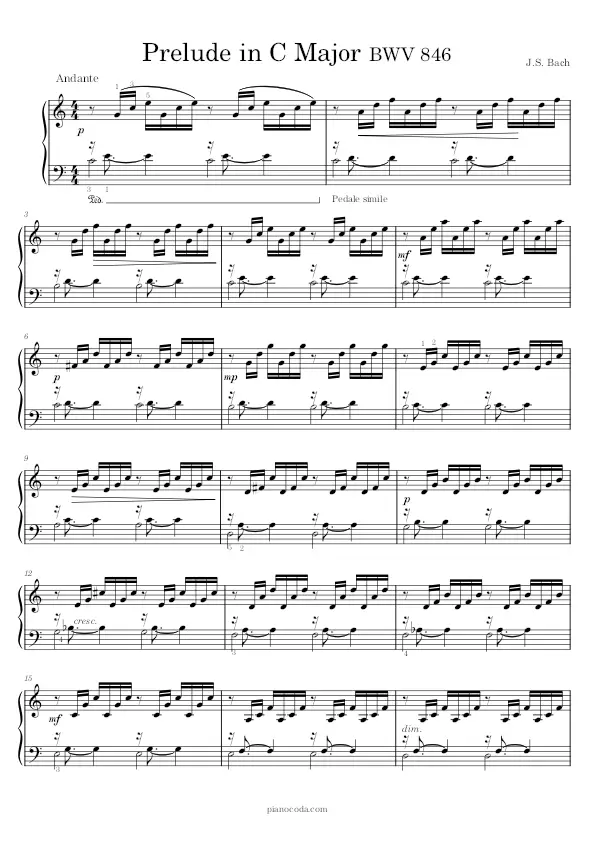 Prelude in C major BWV 846 by Bach sheet music