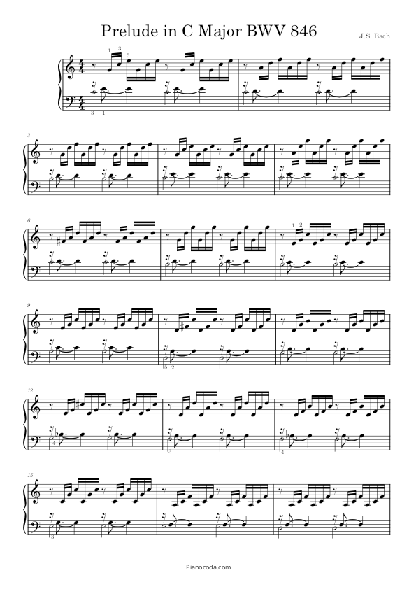 Prelude in C major BWV 846 by Bach sheet music
