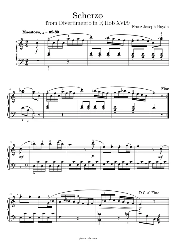 Scherzo from Divertimento in F, Hob XVI/9 by Haydn sheet music