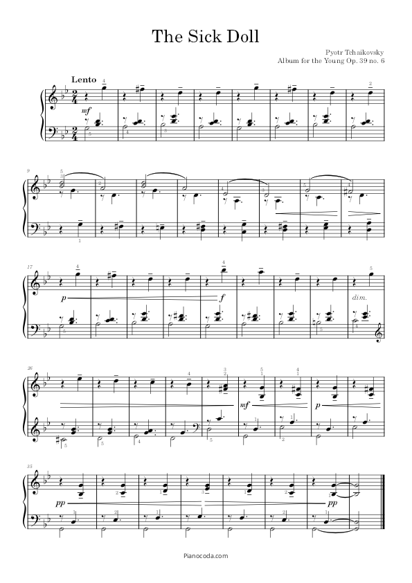 The Sick Doll by Tchaikovsky - PDF sheet music