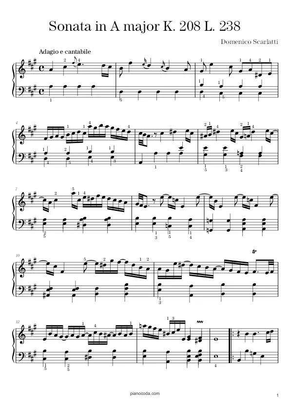 Sonata in A major by Scarlatti sheet music