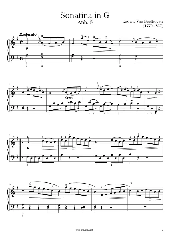 Sonatina in G Anh. 5 by Beethoven sheet music